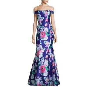 My Michelle- NWT Off the Shoulder Blue Floral Mermaid Gown Size 0